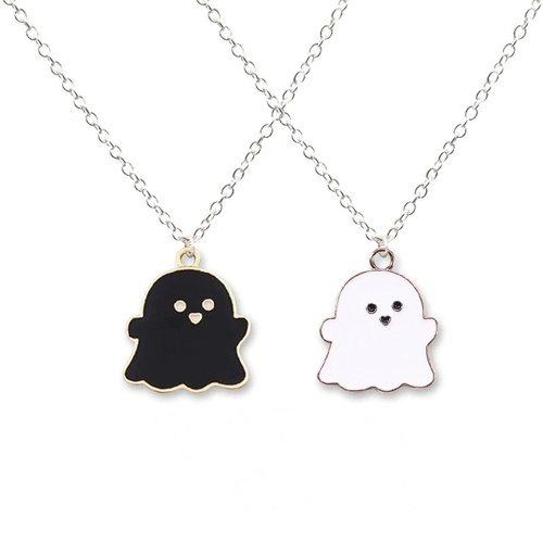 Black White Small Ghost Necklace People Grasp Couple Necklace