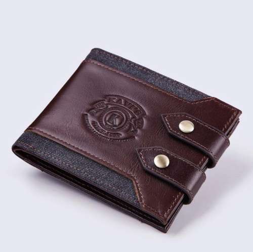 Multi-function double buckle leather men's wallet