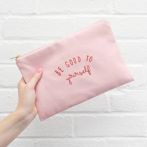 Be Good To Yourself Pouch - Blush Pink Makeup Pouch - Blush Pink Canvas Pouch - Gift for Mum - Cosmetics Bag - Makeup Bag - Slogan Makeup