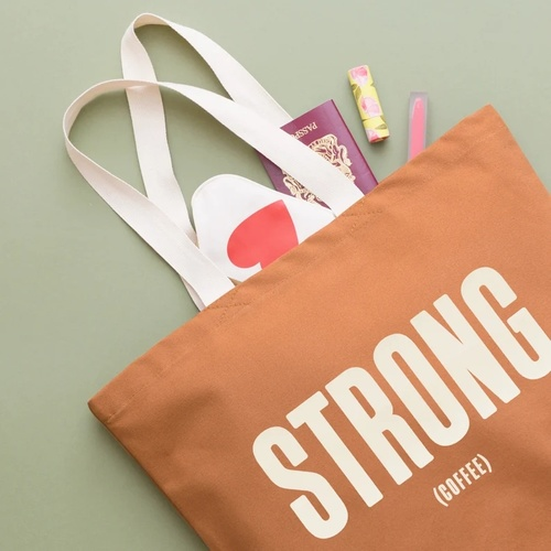 Strong (Coffee) Tote Bag - Weekender Bag - Canvas Grocery Bag - Large Canvas Shopper - Canvas Bag - Large Tote Bag - Coffee Lover Gift