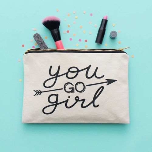 Funny Makeup Bag - Slogan Makeup Bag - Feminist Makeup Bag - Motivational Pouch - Zipped Pencil Case - Canvas Wash Bag - You Go Girl Bag