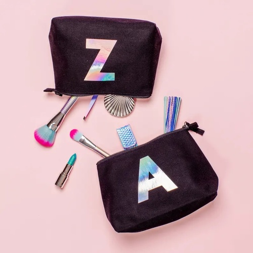Personalised Makeup Bag - Travel Makeup Bag - Monogram Cosmetics Bag - Holographic Foil - Initial Makeup Bag - Alphabet Bags