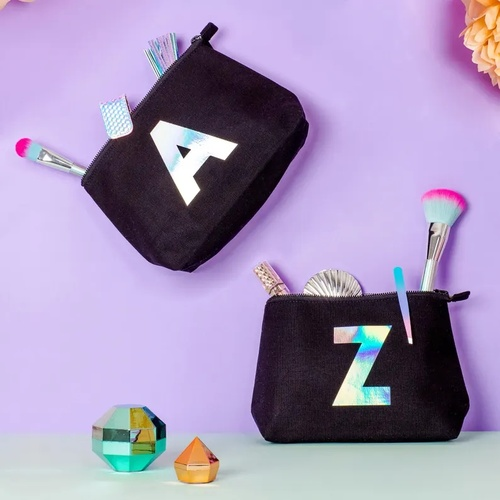 Personalised Makeup Bag - Travel Makeup Bag - Monogram Cosmetics Bag - Holographic Foil - Initial Makeup Bag - Alphabet Bags