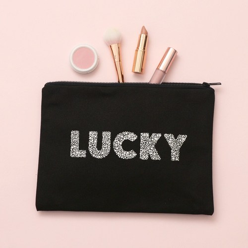 Canvas Pouch - Canvas Zipper Bag - Small Zipper Clutch - Lucky Star Purse - Canvas Purse - Cosmetics Bag - Lucky Black Pouch - Alphabet Bags