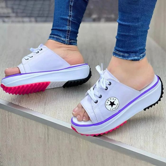 Women's Fashion Casual Daily Peep Toe Canvas Lace-up Sandals