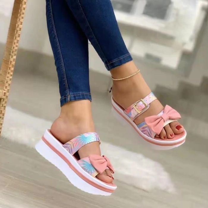 Women's Fashion Casual Bow Double band Platform Heel Sandals