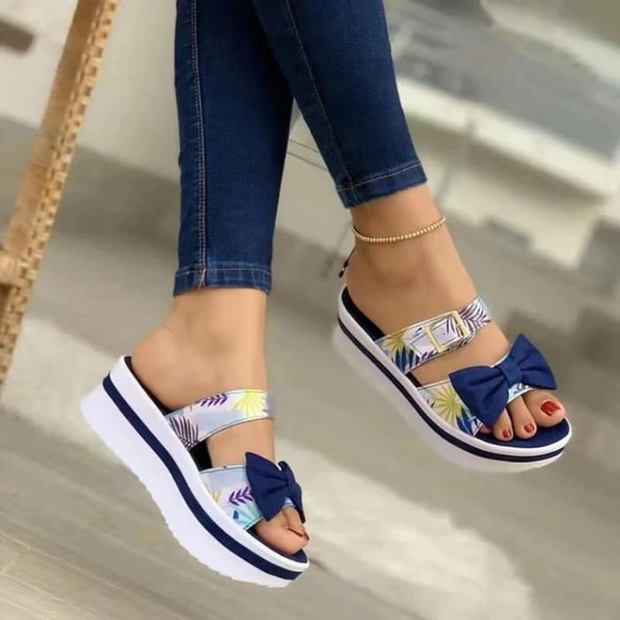 Women's Fashion Casual Bow Double band Platform Heel Sandals