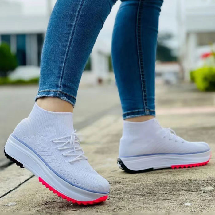 Lace-up Contrast Paneled Knit Slip On Sneakers