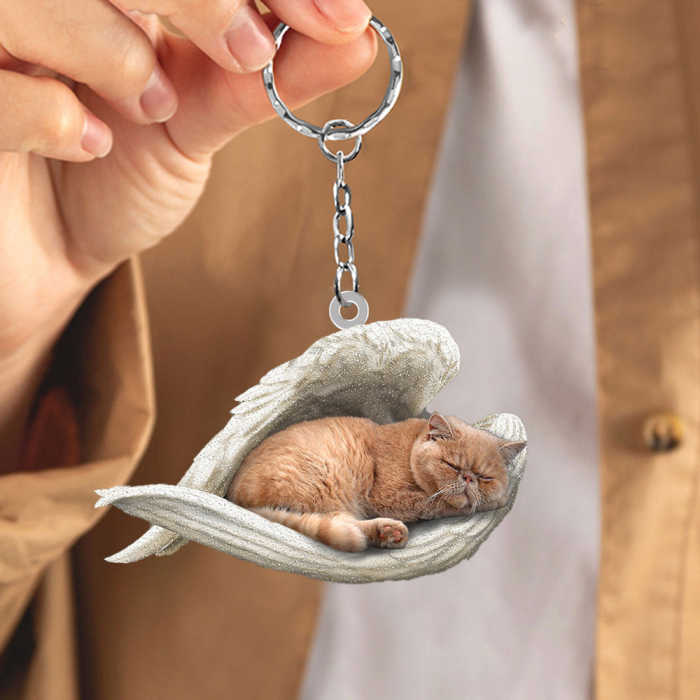 Persian Cat Sleeping Angel Acrylic Keychain | Shop Now