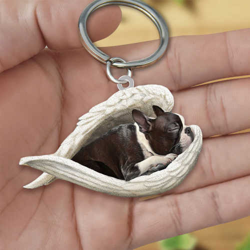 Boston terrier Sleeping Angel Acrylic Keychain | Shop Now