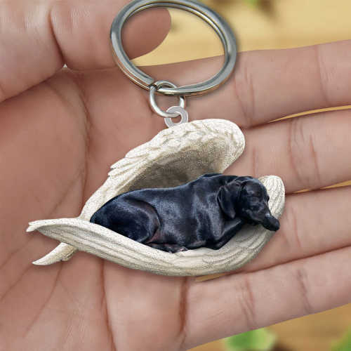 Black labrador Sleeping Angel Acrylic Keychain | Shop Now
