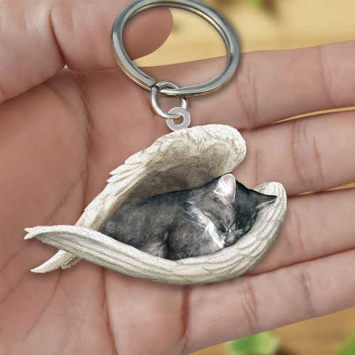 Gray Cat Sleeping Angel Acrylic Keychain | Shop Now