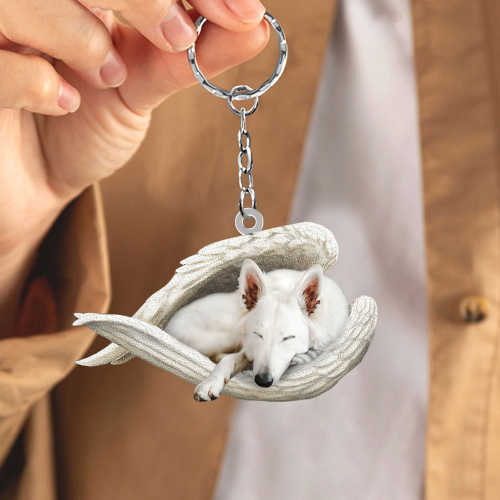 White german shepherd Sleeping Angel Acrylic Keychain | Shop Now