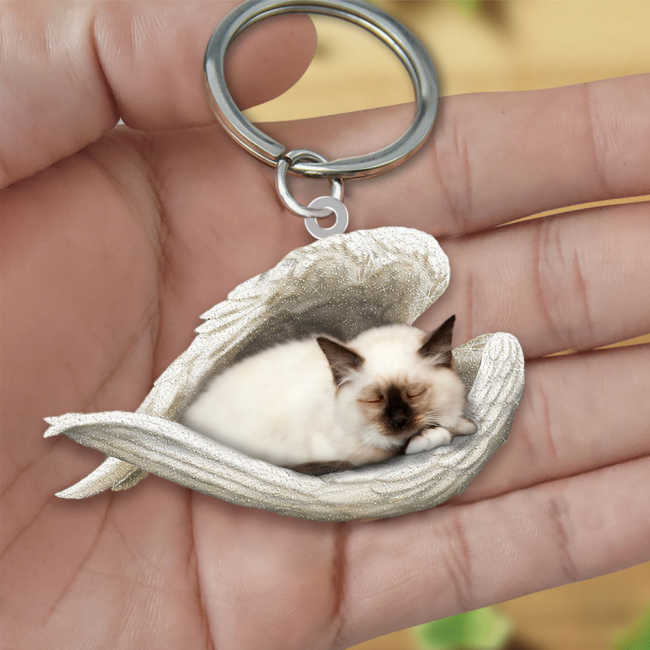 Birman Cat Sleeping Angel Acrylic Keychain | Shop Now