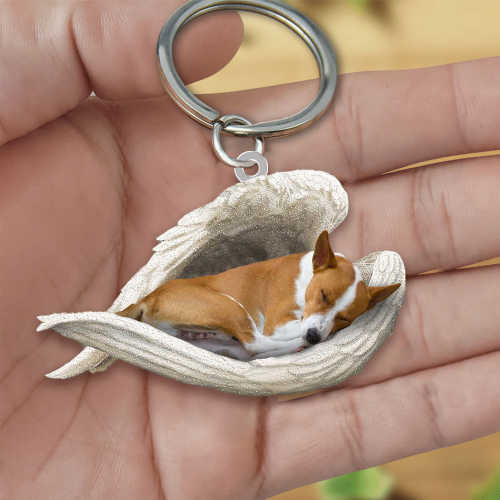 Basenji Sleeping Angel Acrylic Keychain | Shop Now