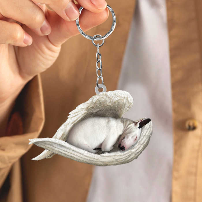 Bull terrier Sleeping Angel Acrylic Keychain | Shop Now