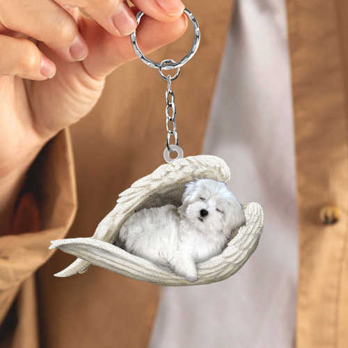 Maltese Sleeping Angel Acrylic Keychain | Shop Now