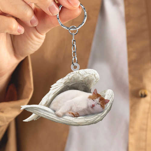 Turkish Van Cat Sleeping Angel Acrylic Keychain | Shop Now