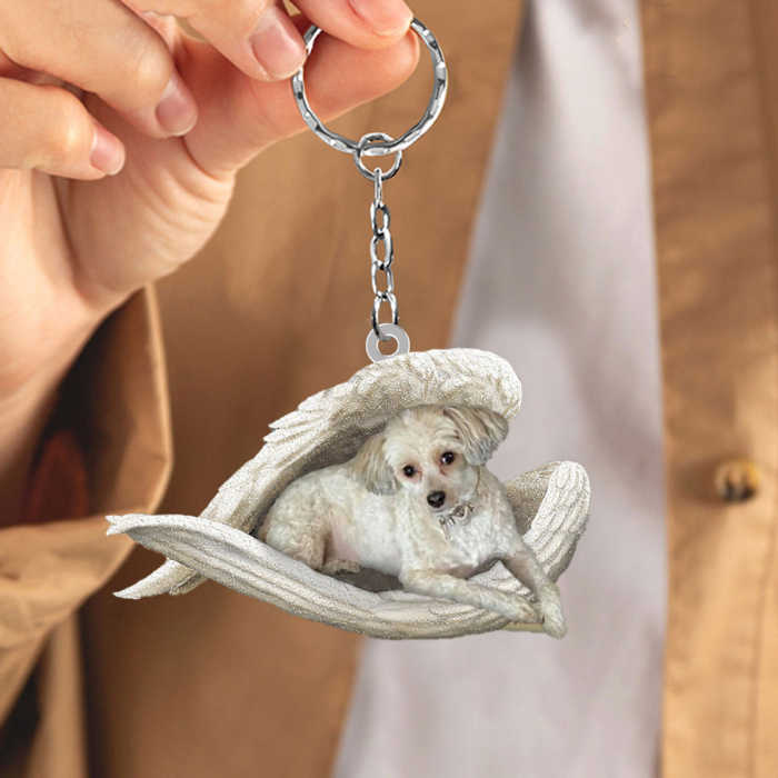 Chinese Crested powderpuff Sleeping Angel Acrylic Keychain | Shop Now