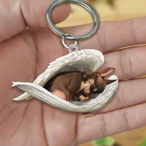 Brown chihuahua Sleeping Angel Acrylic Keychain | Shop Now
