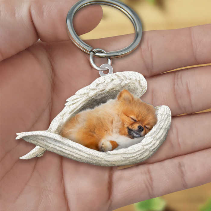 Pomeranian Sleeping Angel Acrylic Keychain | Shop Now