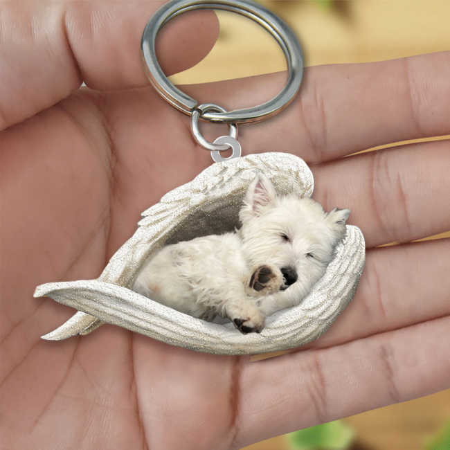 West highland white terrier Sleeping Angel Acrylic Keychain | Shop Now