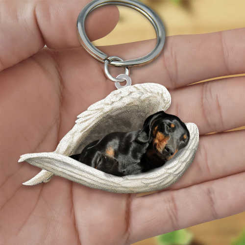 Black and tan dachshund Sleeping Angel Acrylic Keychain | Shop Now