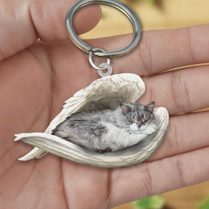 Norwegian Forest Cat Sleeping Angel Acrylic Keychain | Shop Now