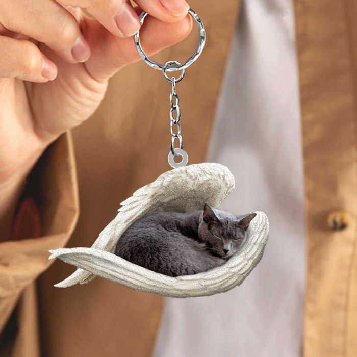 Chartreux Cat Sleeping Angel Acrylic Keychain | Shop Now