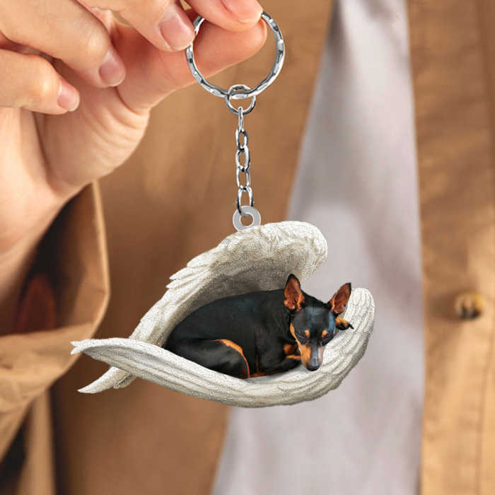 Miniature Pinscher Sleeping Angel Acrylic Keychain | Shop Now