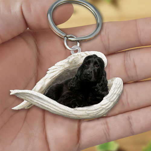 Black cocker spaniel Sleeping Angel Acrylic Keychain | Shop Now