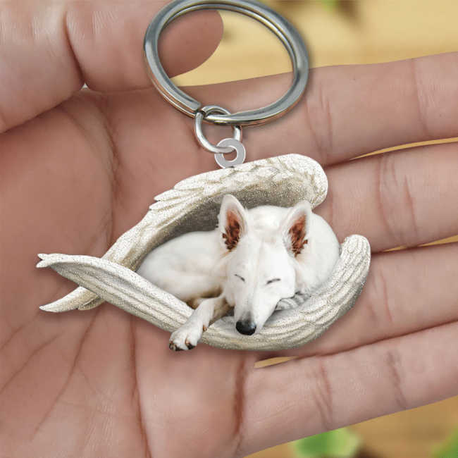White german shepherd Sleeping Angel Acrylic Keychain | Shop Now