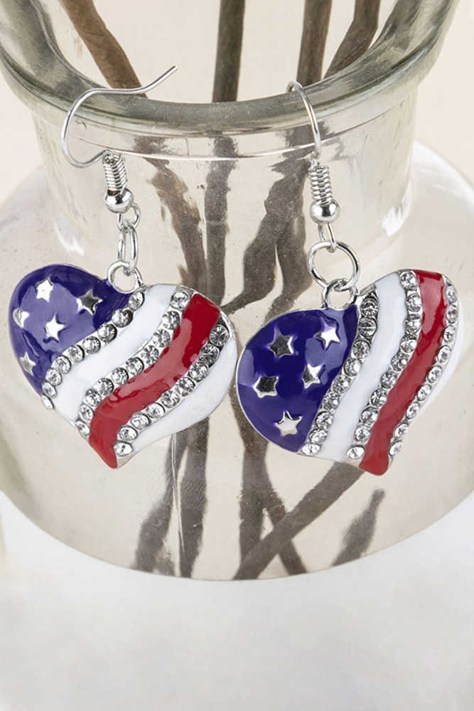 Multicolor USA Flag Heart Earrings
