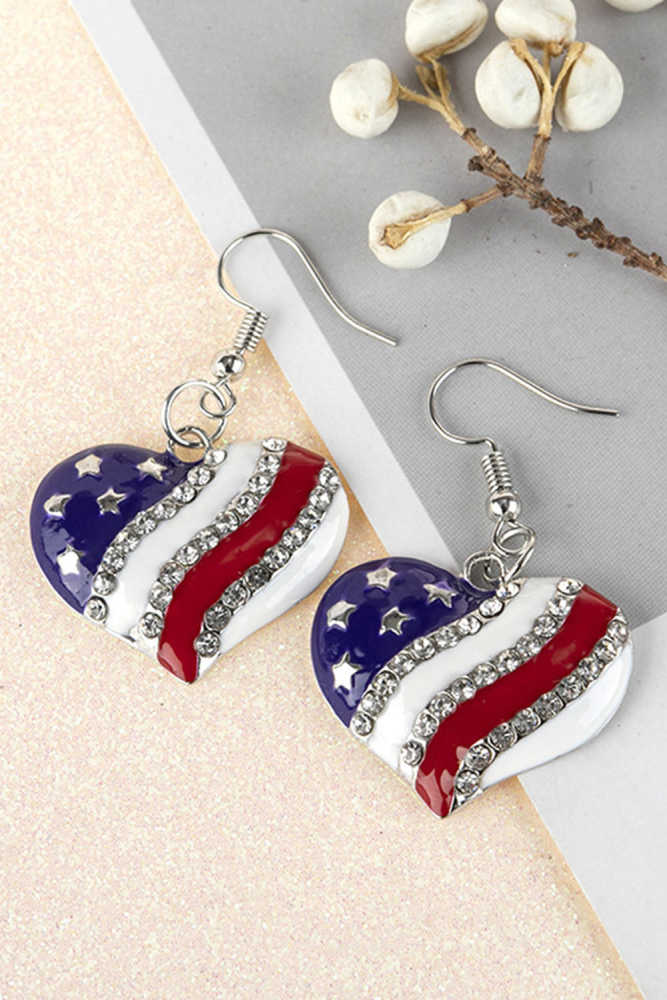 Multicolor USA Flag Heart Earrings