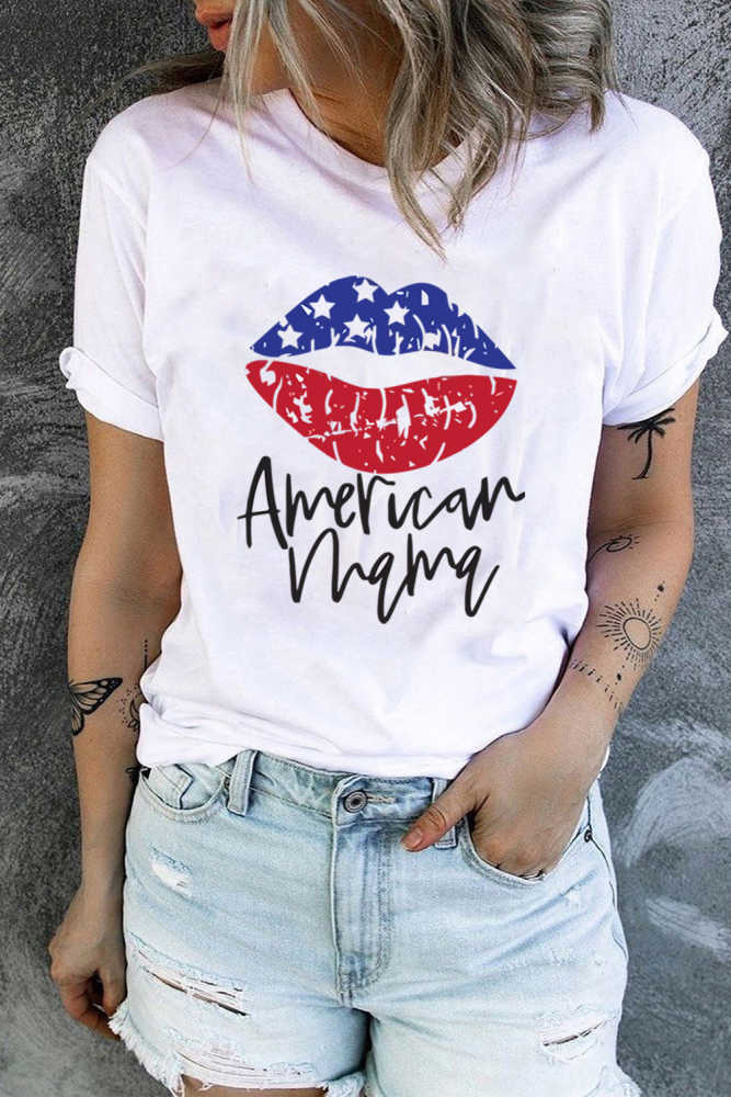 Patriotic American Letter Flag Print T-shirt