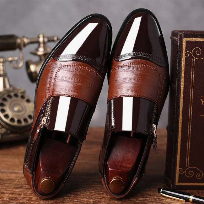 Men Wedding Business Patent Formal Office Low Heel Zipper Shoes
