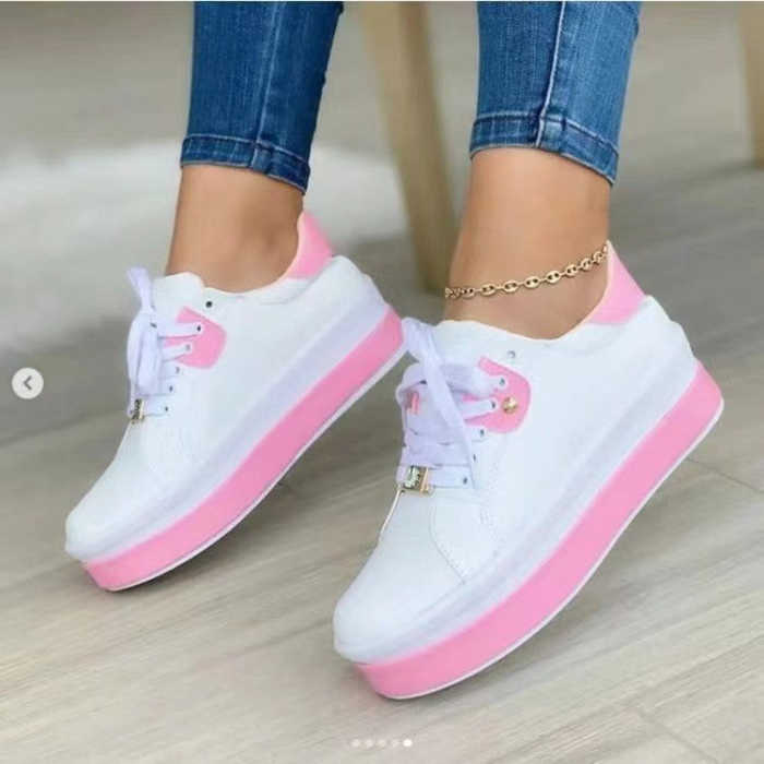 Casual Lace Up Tennis Round Toe Platform Sneakers for Women