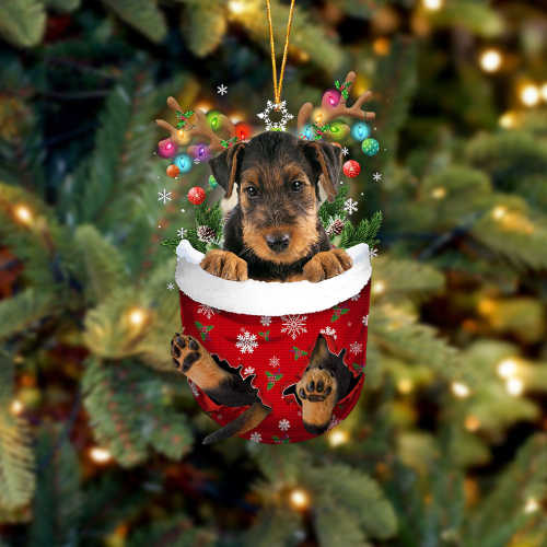 Airedale Terrier In Snow Pocket Christmas Ornament