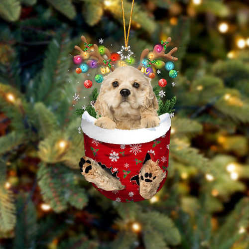 CREAM Cocker Spaniel In Snow Pocket Christmas Ornament