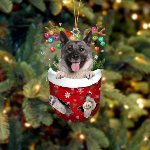 Norwegian Elkhound In Snow Pocket Christmas Ornament