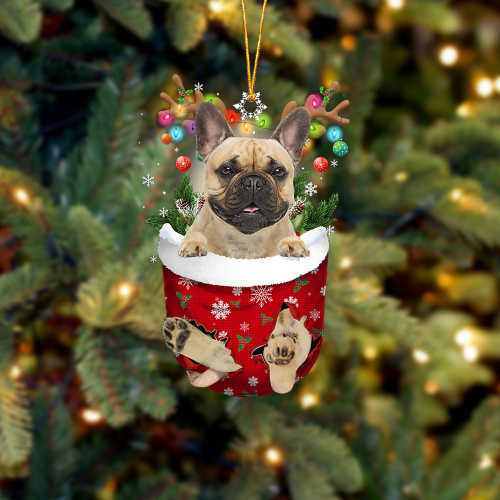 Fawn French Bulldog In Snow Pocket Christmas Ornament