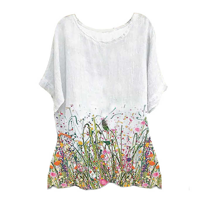 Ethnic Floral Printed Linen Loose Blouse