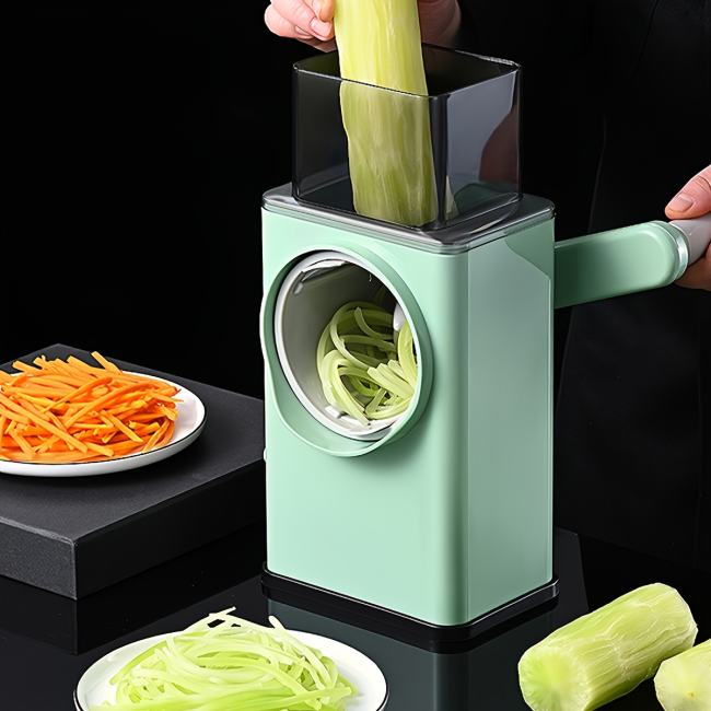 1pc Cheese Grater, 3 In 1 Vegetable Chopper With 3 Interchangeable Blades & Strong Suction Base, Rotary Cheese Grater With Handle, Large Mandoline Slicer For Kitchen