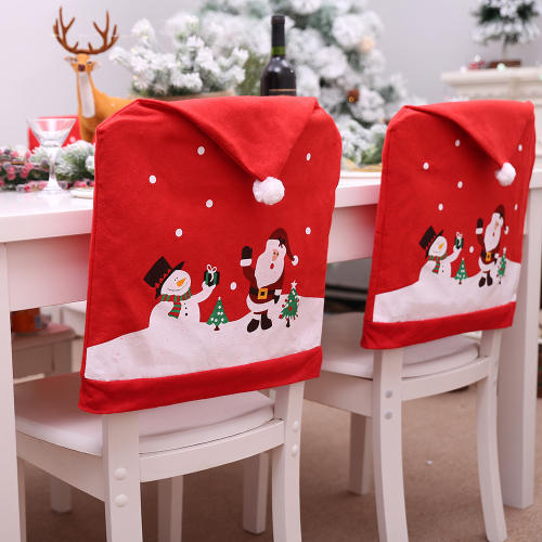 1pc Christmas Santa & Snowman Print Chair Cover, Red Chair Cover For Party Decoration