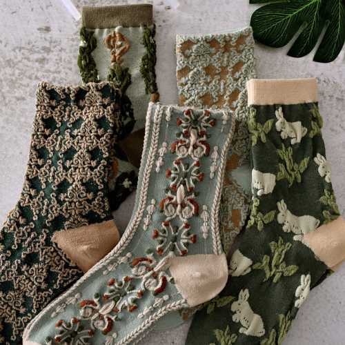 🎁New Year Sale-5 Pairs Womens Floral Cotton Socks