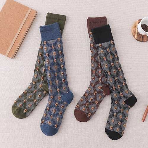 🎁New Year Sale-4 Pairs Womens Floral Long Cotton Socks