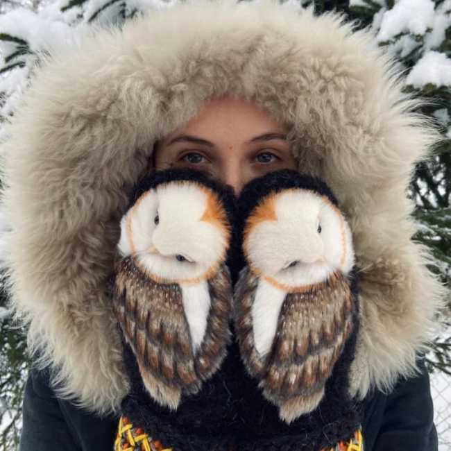 Hand Knitted Nordic Mittens with Owls