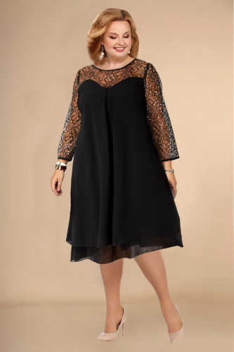 Round Neck Plus Size Sequin 3/4 Sleeve Dress