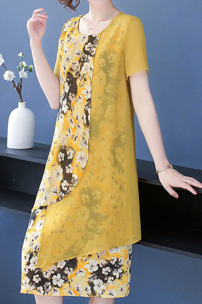 Floral Print Irregular Sheer Patchwork Elegant Midi Dresses