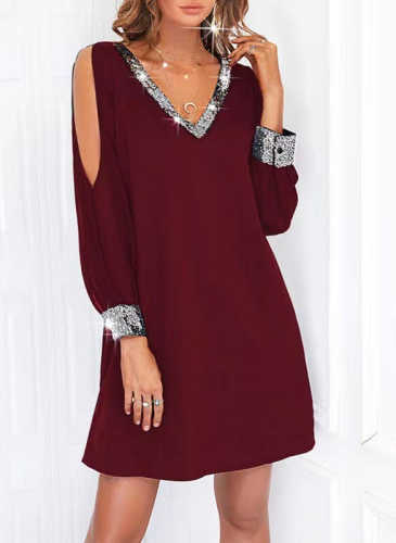 Contrast-paneled sequined chiffon off-the-shoulder dress